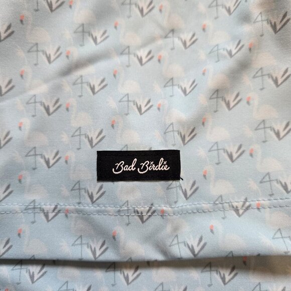 Bad Birdie Shirt Mens Medium Performance Golf Polo AOP Light Blue White Flamingo - Picture 8 of 8